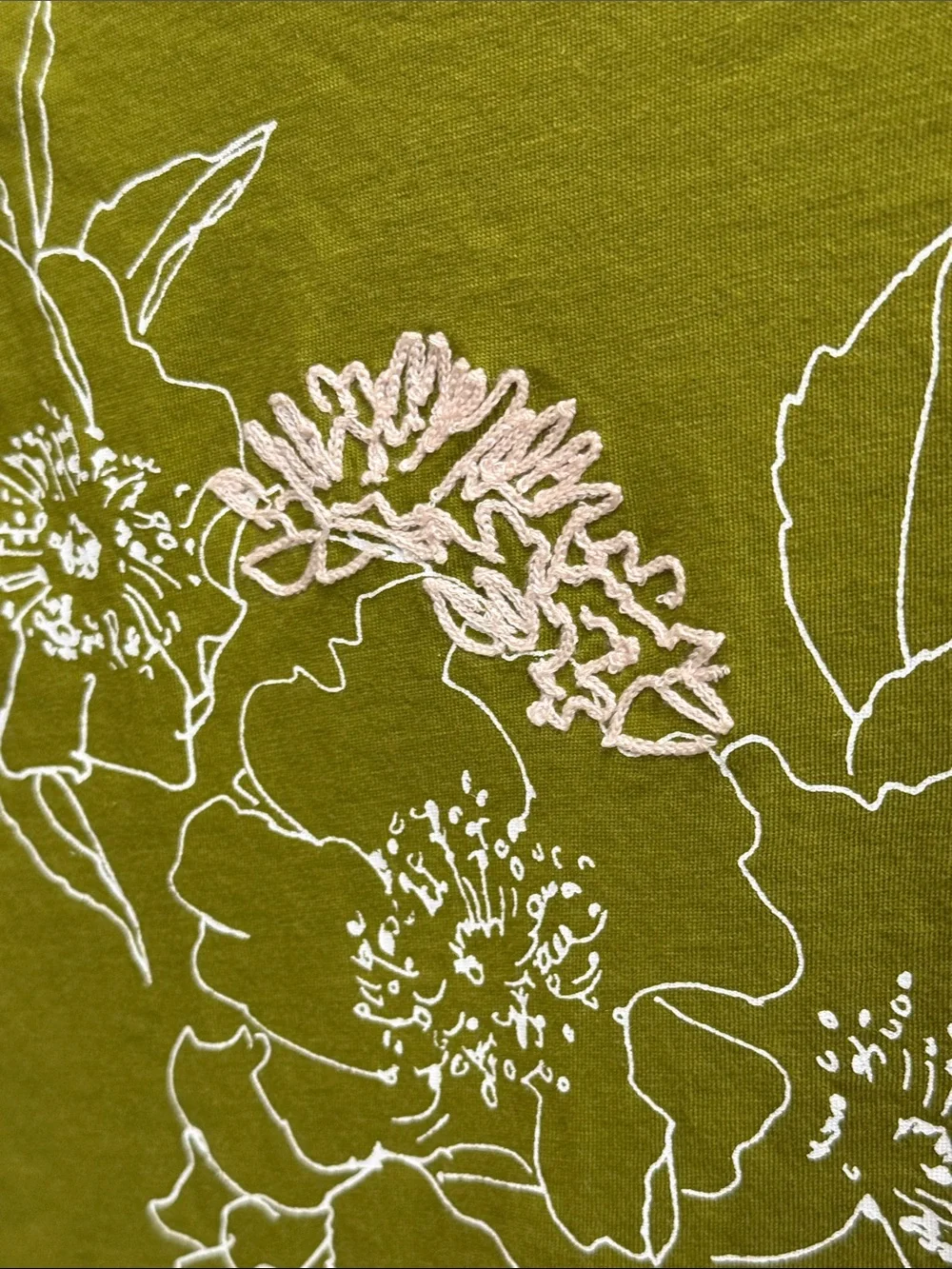 J. Crew Olive Green Short Sleeve Floral Crewneck Tee